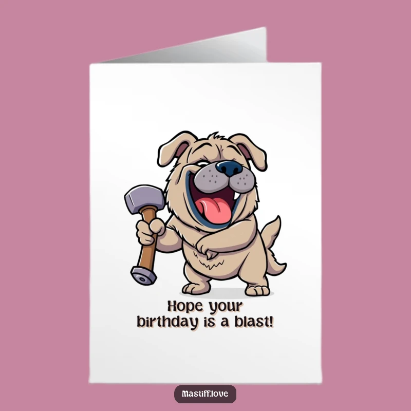 Free Printable Birthday Card: Jovial Mastiff Laughing Funny Dog Downloadable Gift