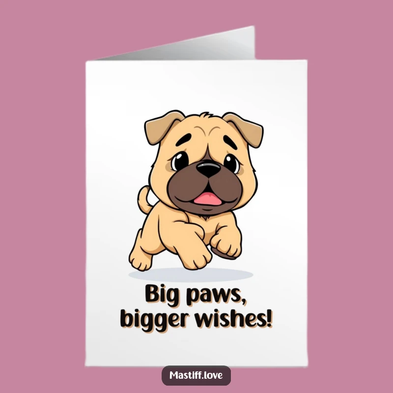 Free Printable Funny Mastiff Birthday Card: Big Paws Tripping, Hilarious Dog Downloadable Gift