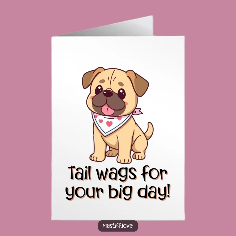 Free Printable Kawaii Mastiff Bandana Birthday Card: Funny Dog Tail Wag Downloadable Gift!