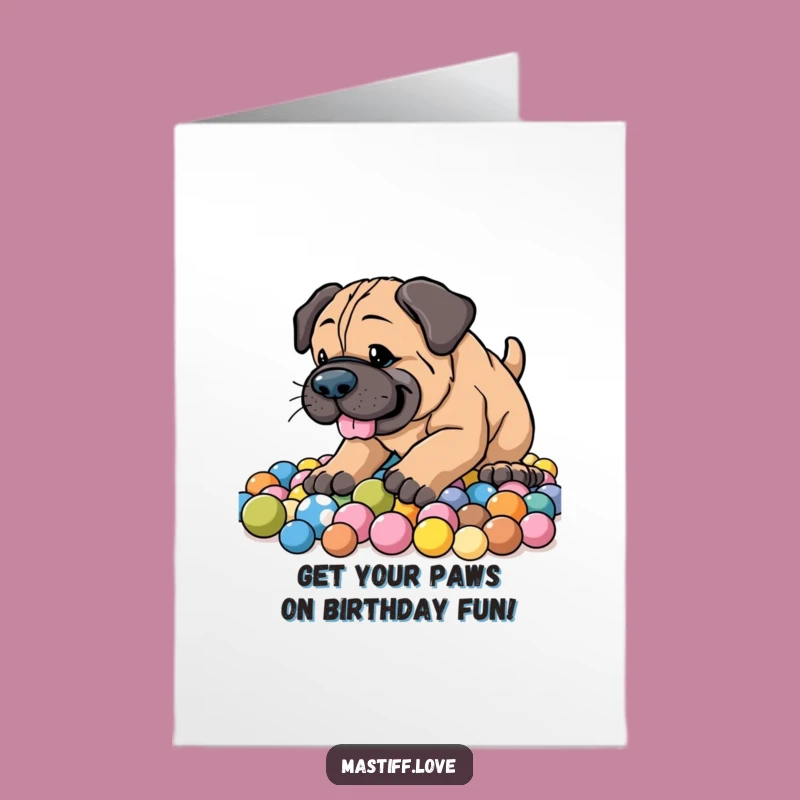 Free Printable Birthday Card: Energetic Mastiff Digging Funny Dog Downloadable Gift