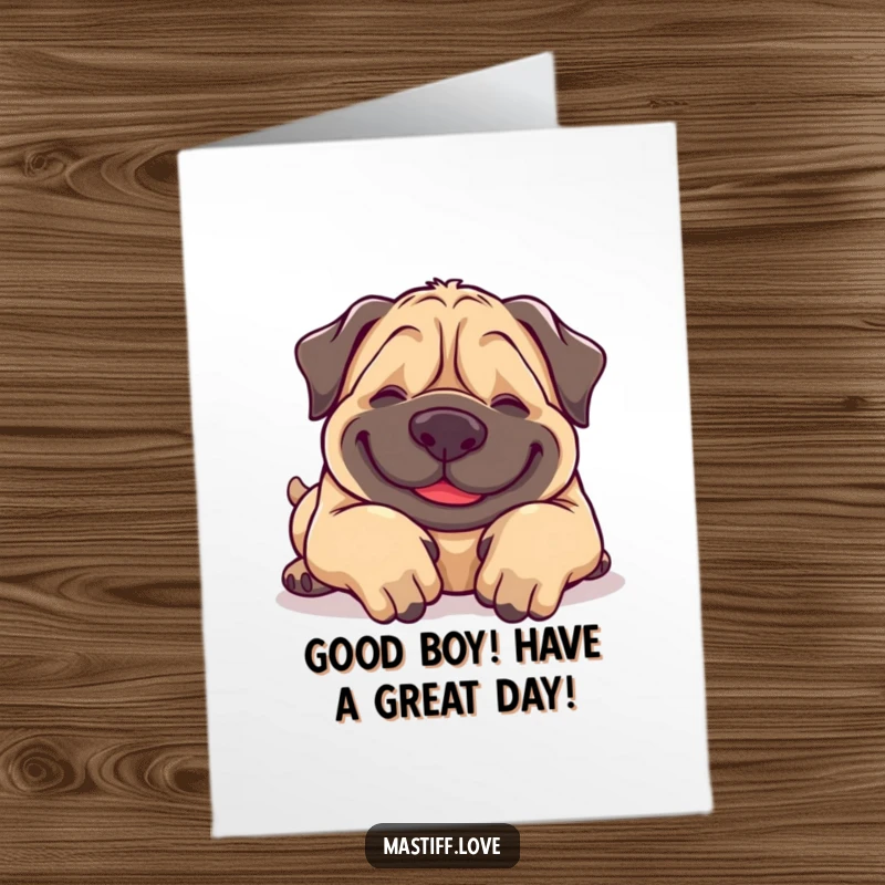 Funny Free Printable Birthday Card: Giggling Mastiff rolls on back begging for belly rubs, pure joy.