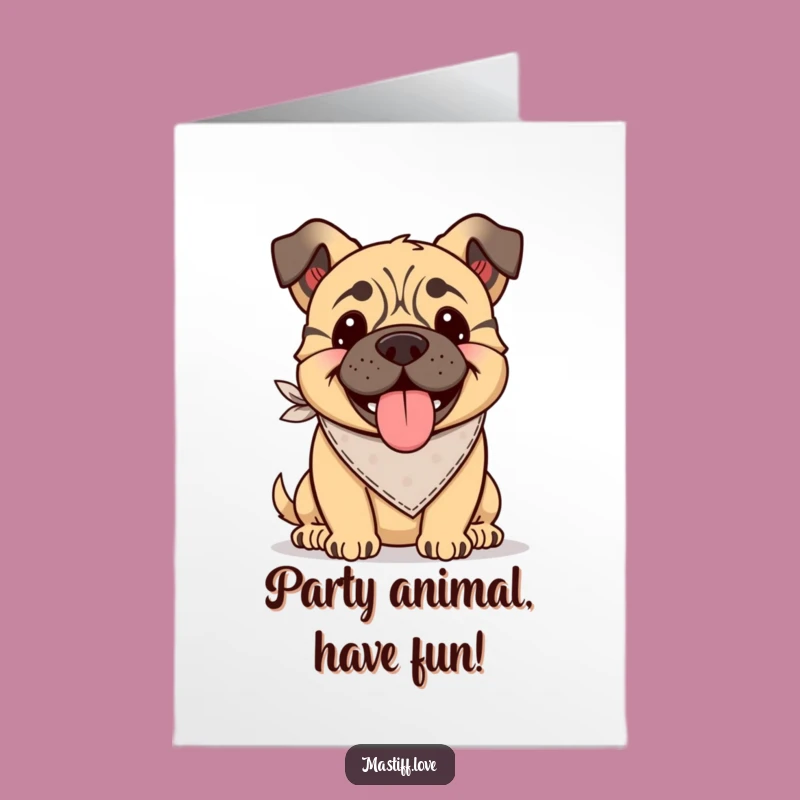 Free Printable Birthday Card: Happy Mastiff with Bandana - Funny Dog Lover Downloadable Gift
