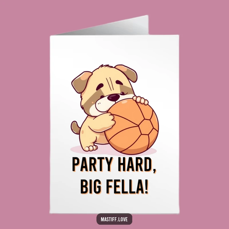 Free Printable Birthday Card: Playful Mastiff Ball Nudge, Funny DIY Gift