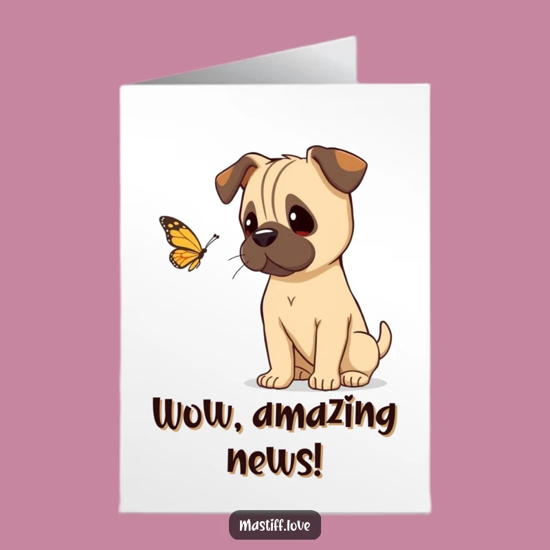 Free Printable Congrats Card: Curious Mastiff & Butterfly, Gentle Success Downloadable Greeting!