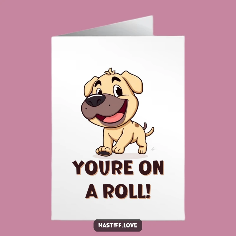 Free Printable Congrats Card: Goofy Mastiff, Tail Chase Downloadable Greeting!