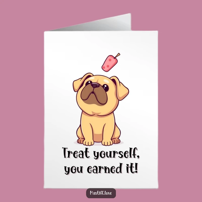 Free Printable Congrats Card: Mastiff & Floating Treat - Downloadable Dog Art