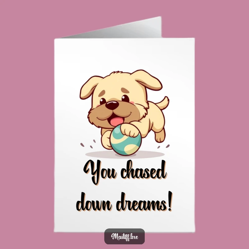 Free Printable Congrats Card: Kawaii Mastiff Chasing Toy, Fun Downloadable Gift