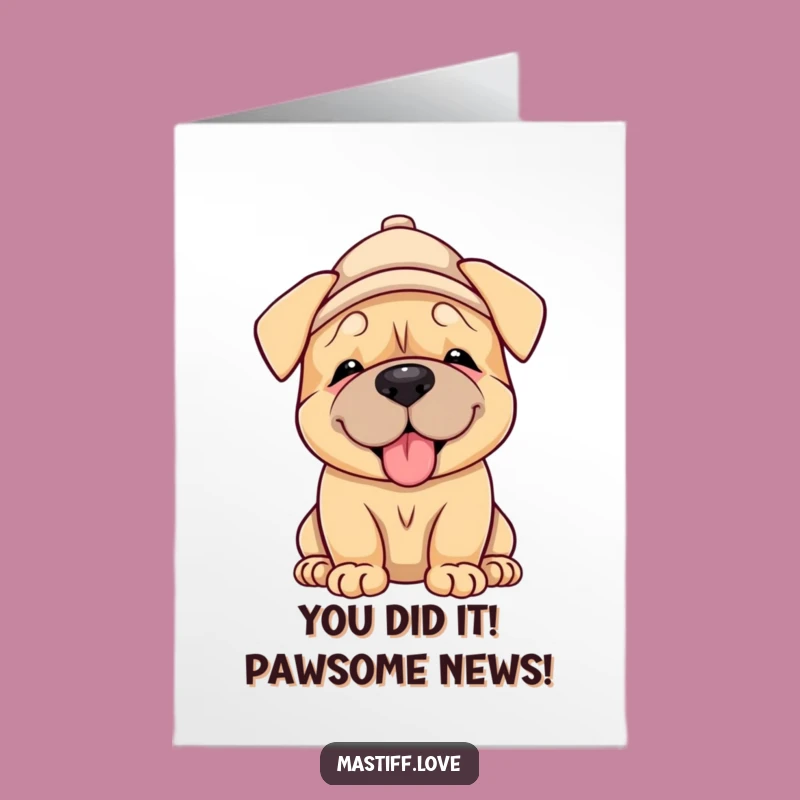 Free Printable Congrats Card: Happy Mastiff Puppy Hat Lick - Funny Dog Downloadable