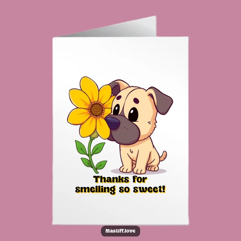 Free Printable Thank You Card: Curious Mastiff Flower Sniff, Downloadable Gratitude Gift