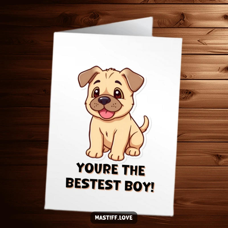 Funny Free Printable Thank You Card: Kawaii mastiff puppy with floppy ears, joyfully wagging its tail, sending heartfelt thanks.