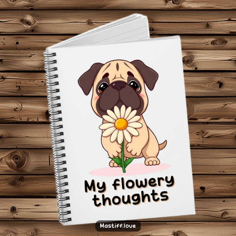 Funny Mastiff Notebook: A dog attempts to balance a large daisy with a focused expression, ideal for jotting notes.