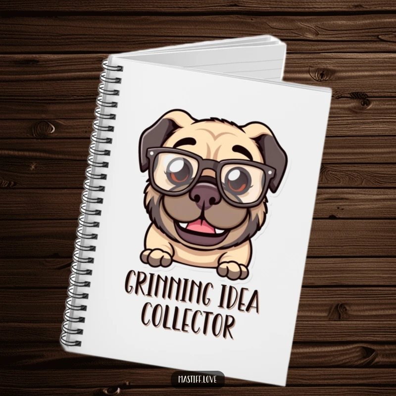 Funny Kawaii Mastiff Notebook: A notebook featuring a mastiff with a goofy grin and oversized, comical glasses.