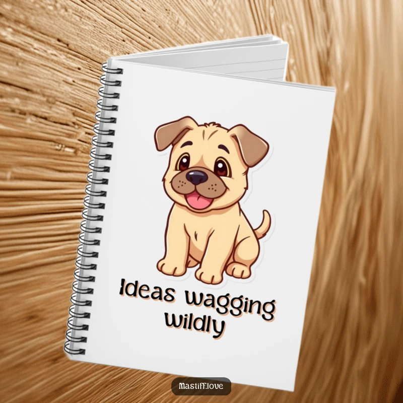 Funny Kawaii Mastiff Puppy Notebook: A cute notebook featuring a happy mastiff puppy with floppy ears and a wagging tail.