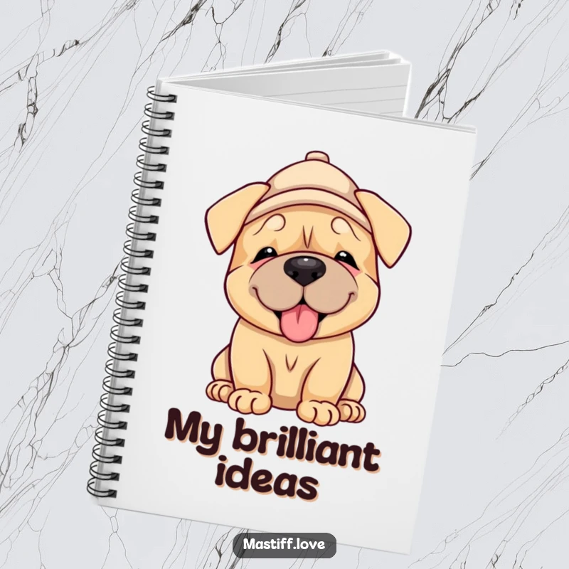 Funny Mastiff Puppy Notebook: a cute mastiff puppy in a hat, giving a lick, ideal for jotting down sweet thoughts and ideas.