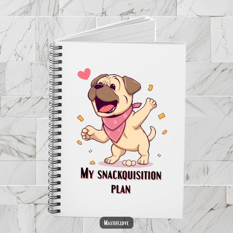 Funny Notebook: An excited mastiff jumps for a treat, capturing anticipation. A humorous journal for jotting down ideas.