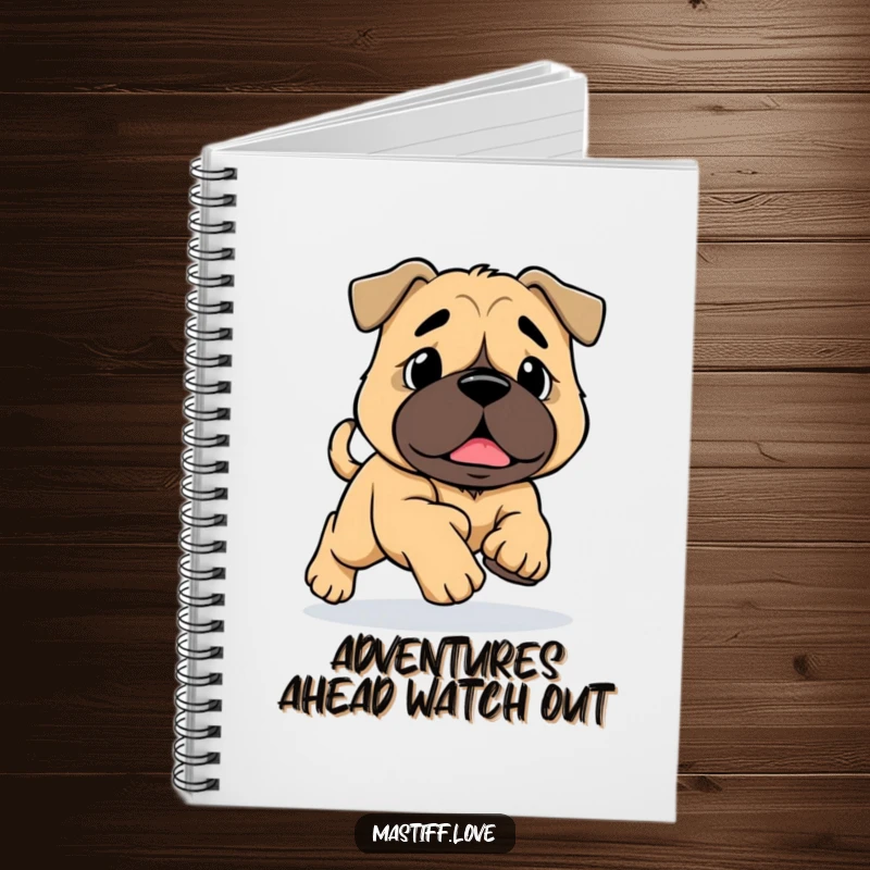 Funny Mastiff Tripping Notebook: A mastiff with large paws trips while running, depicted on this humorous notebook for jotting down thoughts.