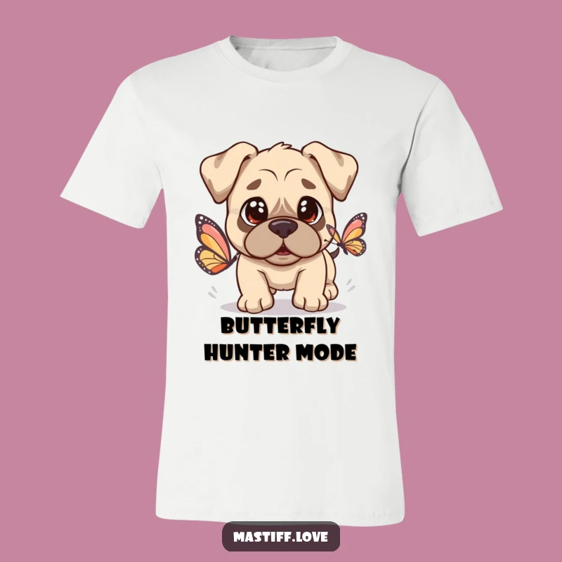 Kawaii Mastiff Butterfly Tee: Innocent Dog Chasing Butterfly, Cute & Funny Gift