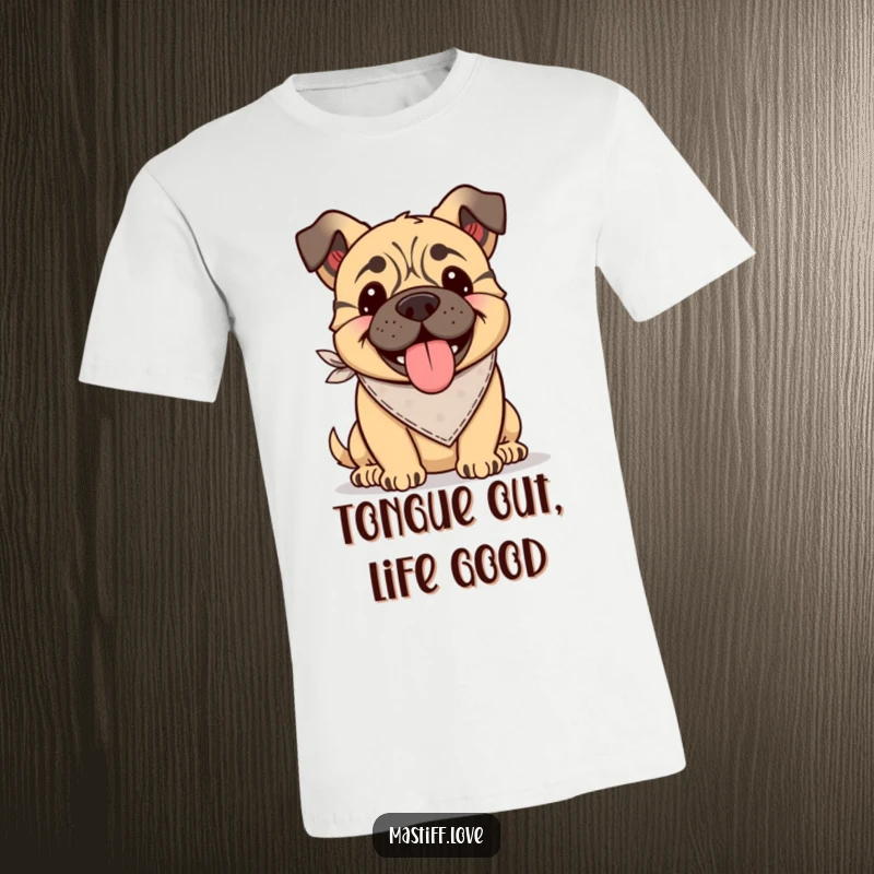 Funny Kawaii Mastiff T-Shirt: A stylish mastiff in a bandana, tongue lolling out happily, radiating pure joy.