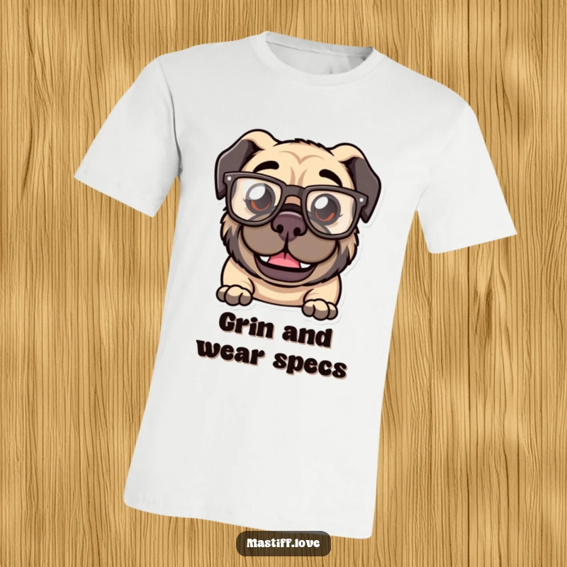 Funny Kawaii Mastiff T-Shirt: A t-shirt featuring a mastiff with a goofy grin and oversized, comical glasses.