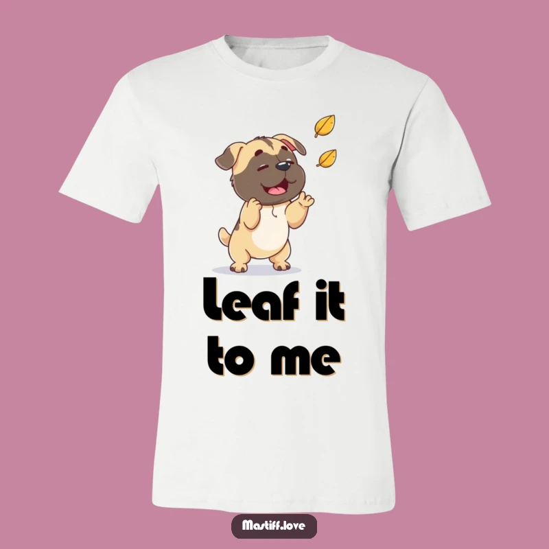 Funny Mastiff Leaf Chase T-Shirt: Playful Cartoon Pup Tee for Fall