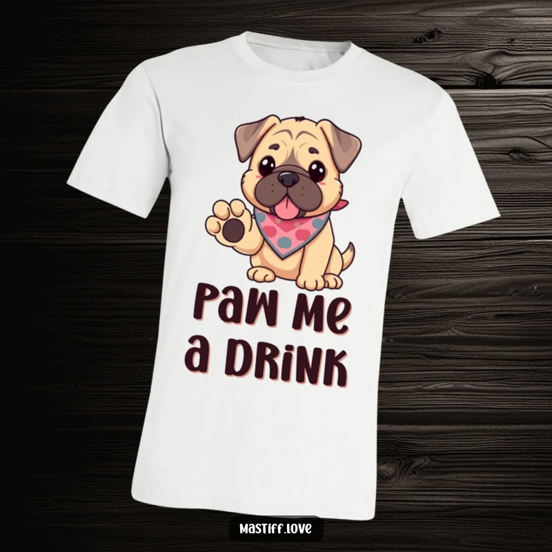 Funny kawaii mastiff t-shirt, a cute dog in a bandana offering its paw, symbolizing trust and friendship.