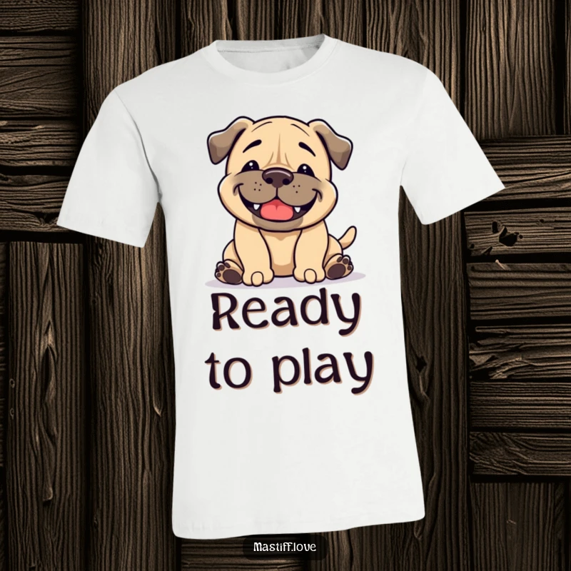 Funny Mastiff T-Shirt: A dog with a broad grin performs a playful bow, embodying joy and invitation to play.