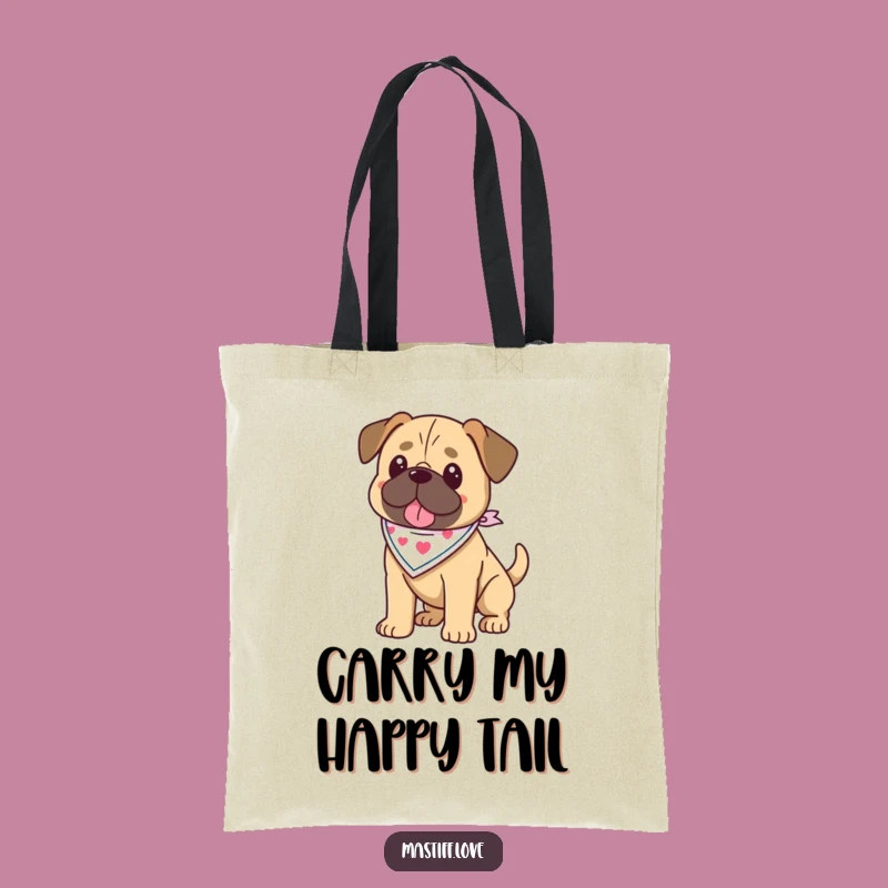 Funny Kawaii Mastiff Tote Bag: Wagging Tail Style, Bandana Pup, Adorable Funny Gift