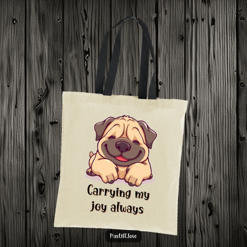 Funny Mastiff Tote Bag: A happy, giggling mastiff in full roll, requesting belly pats, a perfect accessory for dog lovers.