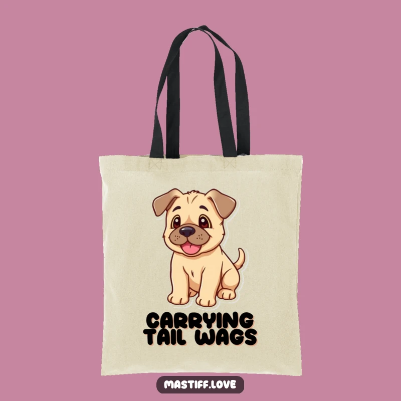 Funny Kawaii Mastiff Puppy Tote Bag: Floppy Ears Wagging Tail, Stylish Accessory