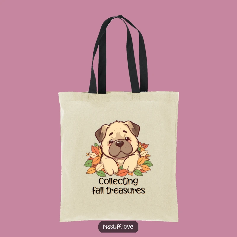 Funny Kawaii Mastiff Leaf Pile Tote Bag, Carry Autumn Fun Gift