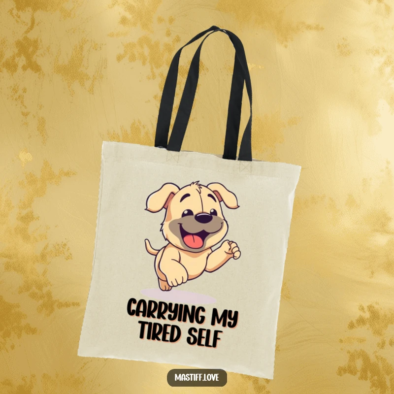 Funny Mastiff Tote Bag showcasing a happy mastiff panting contentedly after a playful run, ideal for dog lovers on the go.