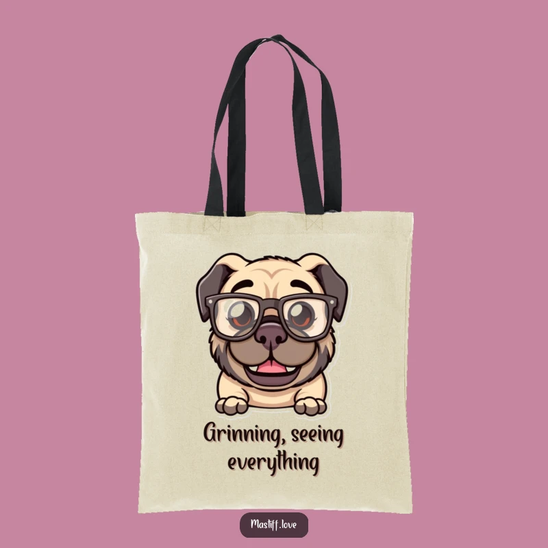 Funny Kawaii Mastiff Glasses Tote Bag: Goofy Grin, Stylish Accessory